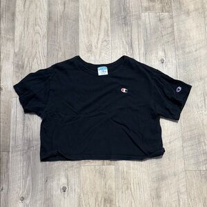 Champion Black Cropped Tee with Small Logo